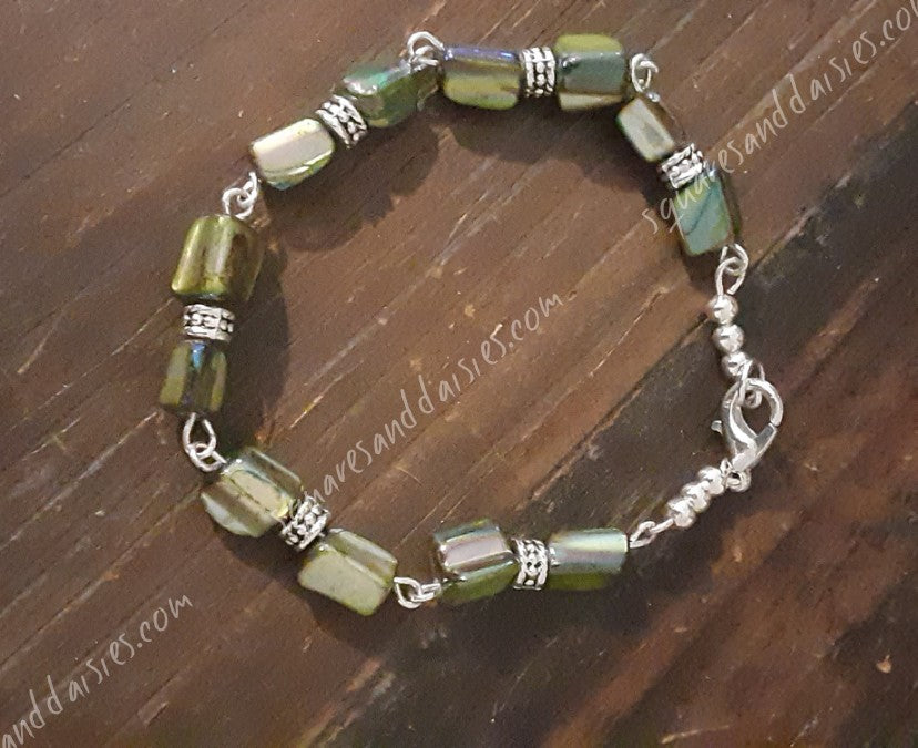 Green Mother Of Pearl Gemstone Bracelet