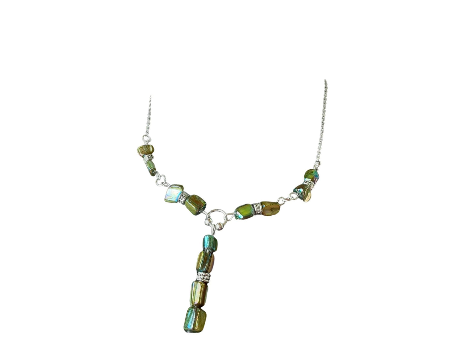 Green Mother Of Pearl Gemstone Drop Necklace