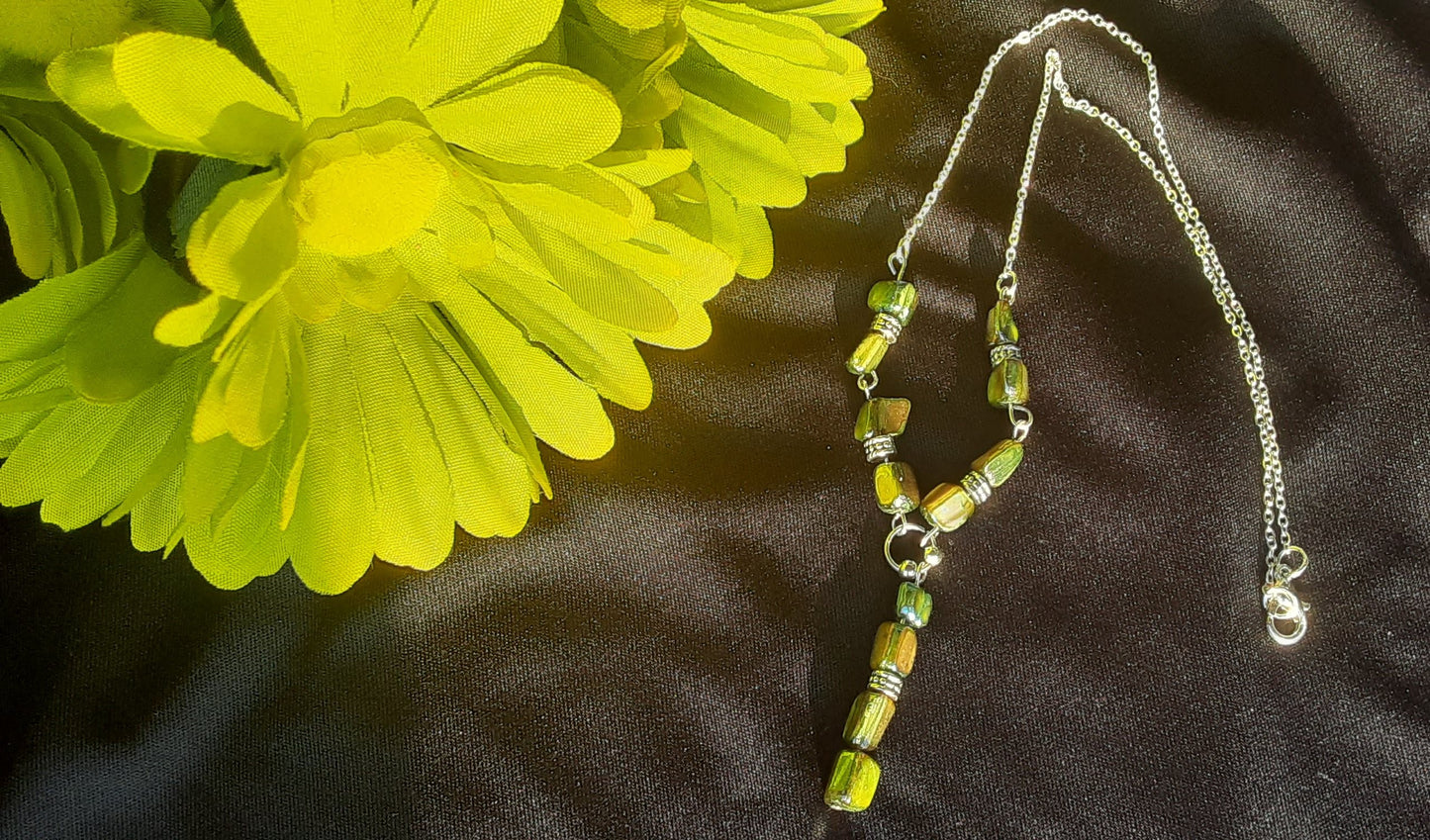 Green Mother Of Pearl Gemstone Drop Necklace