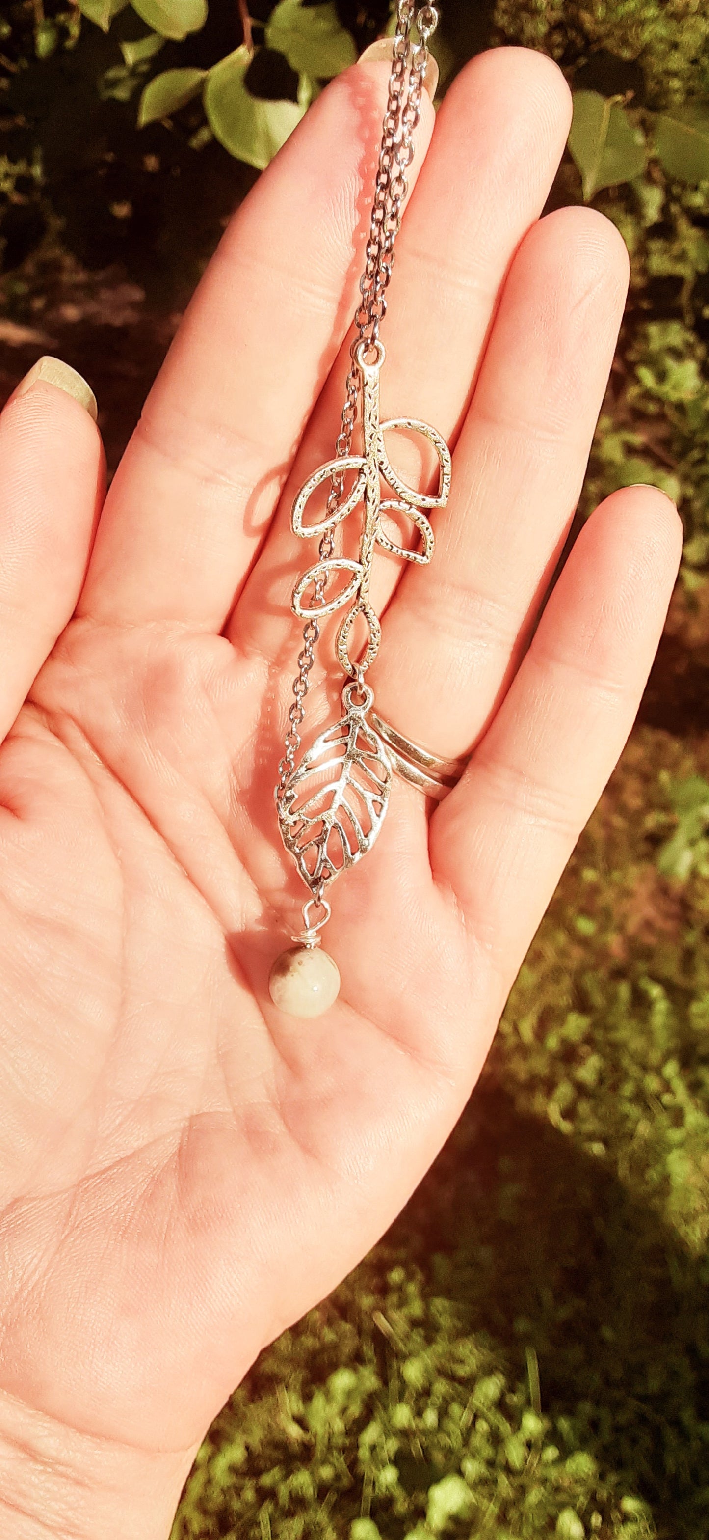 Autumn Leaves Silver Necklace with Amazonite Stone