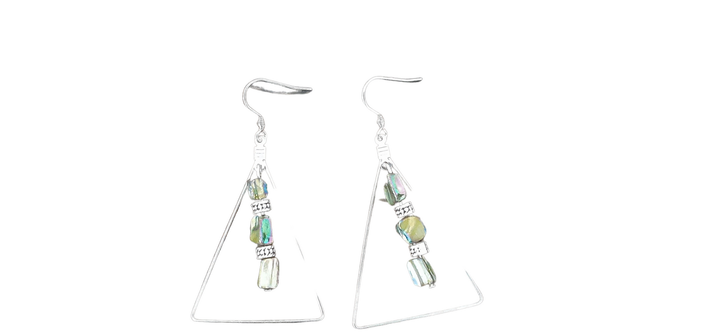 Green Mother Of Pearl Gemstone Triangle Hoop Earrings